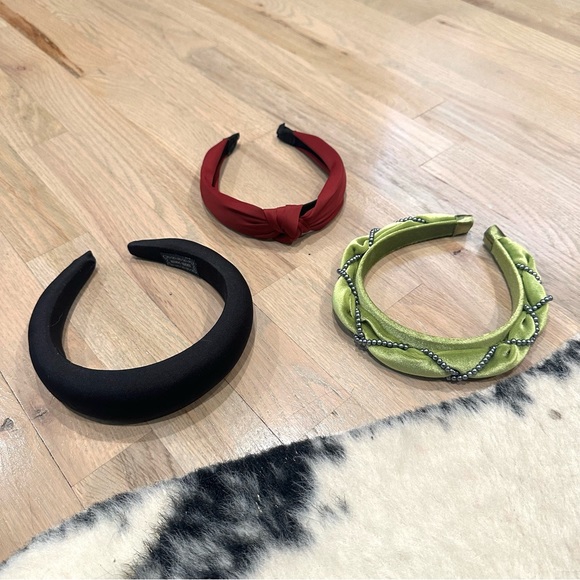 Accessories - Headband Trio - Black Padded - Maroon Knot - Chartreuse and Silver Padded